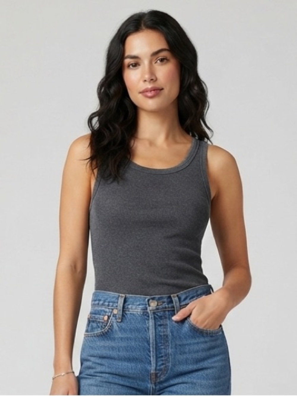 Aerie Sleeveless Ribbed Washed Grey Distressed Tank(Bust 34”-42” Length 27”)